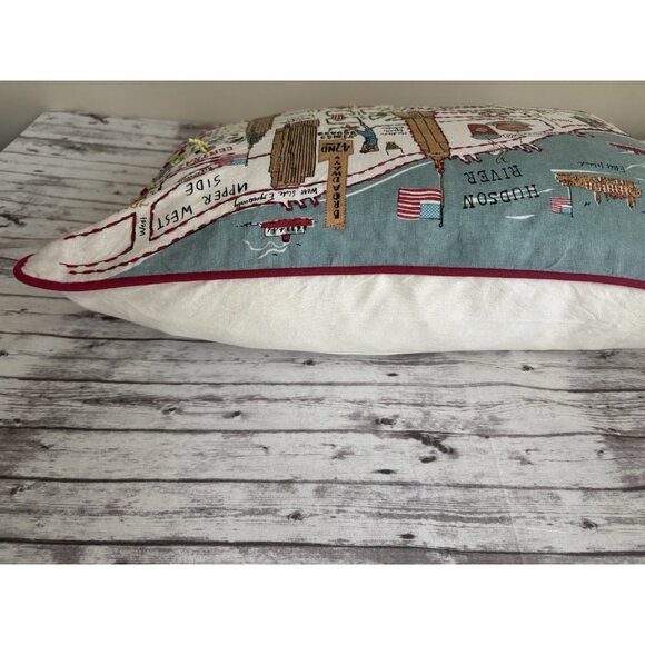 Alice Tait New York City Map Printed Embroidered Pillow Feather Filled 13” X 20” - Picture 8 of 15